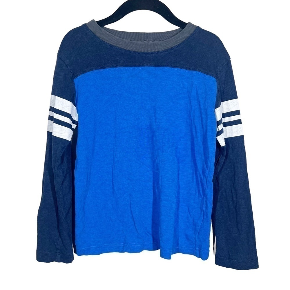 CrewCuts Boys Blue Stripe Long Sleeve Cotton Tee Shirt Size 4-5